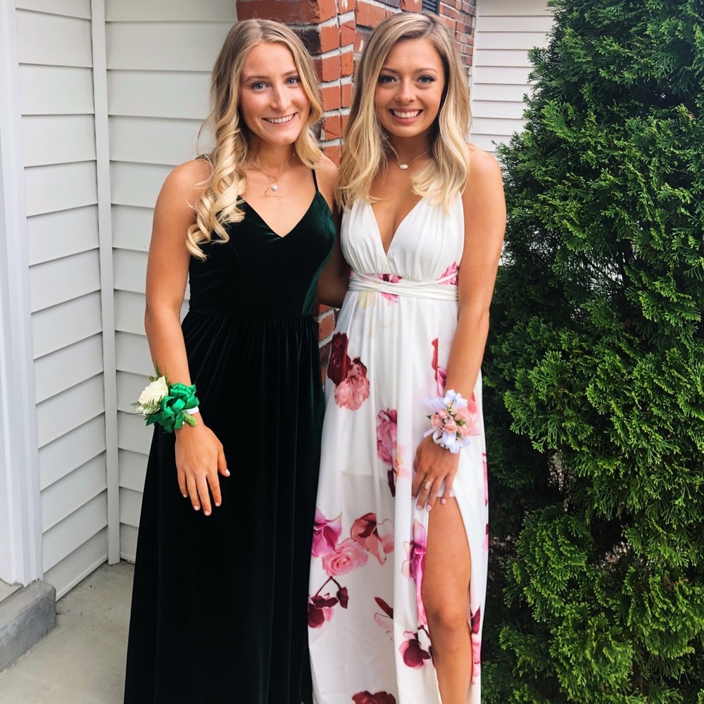 WHITE FLORAL XENIA MAXI PROM DRESS